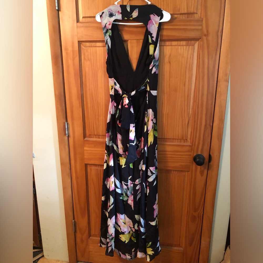 Nicole Miller Black Floral Maxi Dress with Pink & White Blooms - Picture 4 of 11